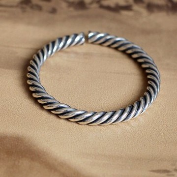 現貨+預購 925純銀手環手鐲-作舊麻花繩狀開口生日情人節禮物男女飾品73na55【獨家進口】【米蘭精品】