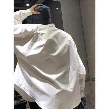 大碼300斤純色長袖襯衫男秋季日系痞帥休閑白襯衣潮牌學院風外套2