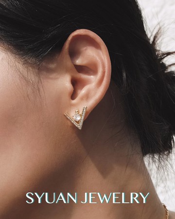 SYUAN JEWELRY|Soar 翱翔— 鍍18K V字鋯石925純銀耳針耳環