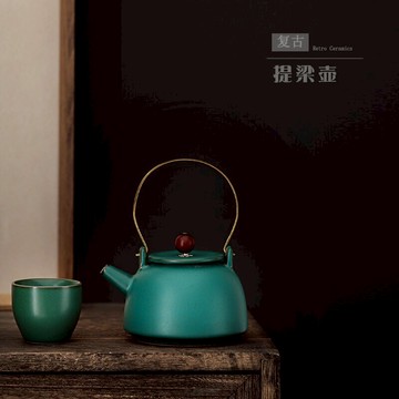尚巖日式茶壺家用小號提梁壺陶瓷功夫茶具過濾單壺復古粗陶泡茶壺