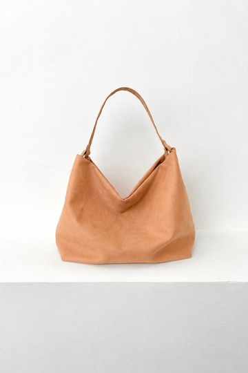 【新品】高質感麂皮絨布 / 極簡優雅Hobo包 杏橘色 手提包