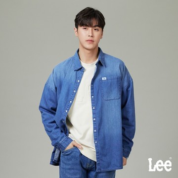 Lee 男款 季節性版型 牛仔長袖襯衫 中藍洗水