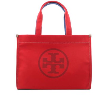 TORY BURCH Ella 拼色棉質帆布托特包(紅色/藍色) 153824 641