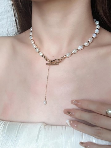 天然巴洛克淡水珍珠項鏈│日本高品質金屬扣 2種戴法 可調節長度