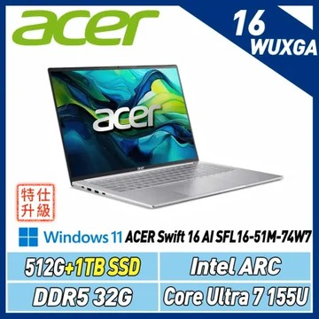 【改機升級】ACER Swift Lite SFL16-51M-74W7 (U7-155U/32G/512G+1TB
