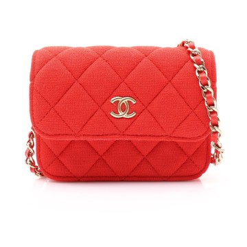 CHANEL 香奈兒 紅色 棉質 Mini Matelasse 肩背包 金扣 【二手名牌BRAND OFF】
