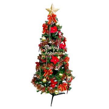 耶誕幸福一般型裝飾綠色聖誕樹 紅金色系配件 不含燈  紅金色系  5尺(150cm)