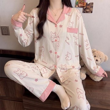 舒適睡衣 秋天睡衣 女生睡衣 卡通可愛睡衣 仿棉睡衣 長袖長褲睡衣 開衫睡衣 秋冬睡衣 高質量睡衣 日系家居服 休閒睡衣