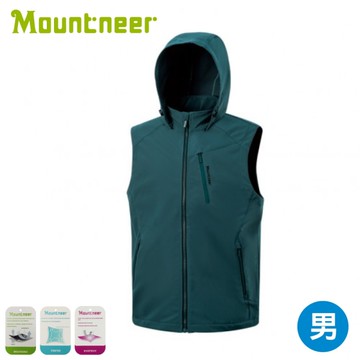 【Mountneer 山林 男輕量防風SOFT SHELL背心《海洋綠》】M12V01/連帽/刷毛背心/連帽/登山