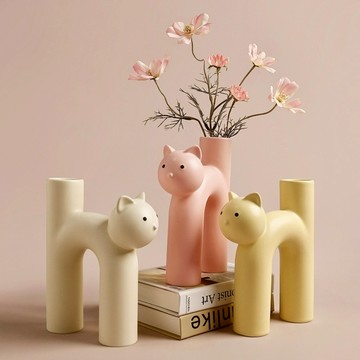 🚛快速出貨【PURARE】管型奶油貓貓花瓶 (贈代寫卡片服務)
