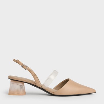 透明帶尖頭粗跟鞋