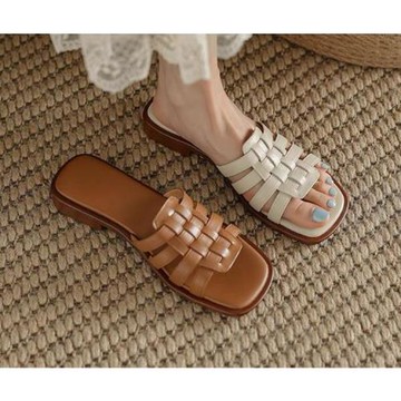 JP Queen New York 復古羅馬編織方頭平底涼鞋(2色可選)