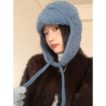 巴拉克拉法帽子女秋冬季保暖針織毛線帽百搭顯臉小飛行員護耳帽紅