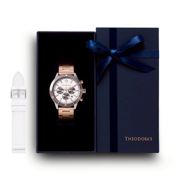 (真皮矽膠-金棕錶帶預計2月下旬到貨)[全禮盒包裝/生日禮物]【Theodora's】 限定禮盒水行俠腕錶|熊貓款+替換錶帶2入組