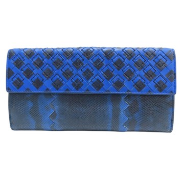 BOTTEGA VENETA BV 寶緹嘉 藍色 雙皮革 釦式長夾 【二手名牌BRAND OFF】