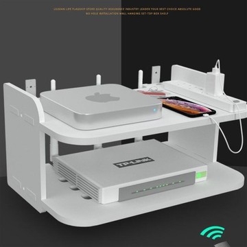 臥室牆上收納架wifi無線免打孔架收納盒掛牆置物架機頂盒路由器