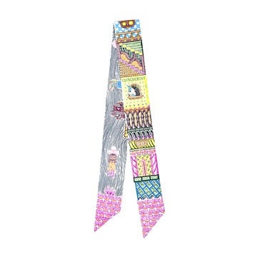 Hermes 愛馬仕 Super Silk Quest探索絲綢Twilly絲巾(黃/綠/艷粉紅)