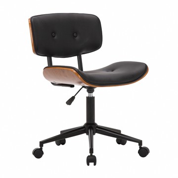 E-home Bryan布萊恩曲木PU拉扣黑腳電腦椅-黑色黑色