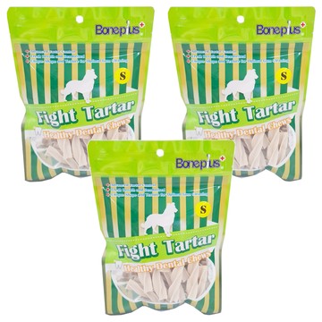 Bone Plus 雙頭潔牙骨螺旋四星S 狗零食 小型犬 潔牙  牛奶  100g  3包
