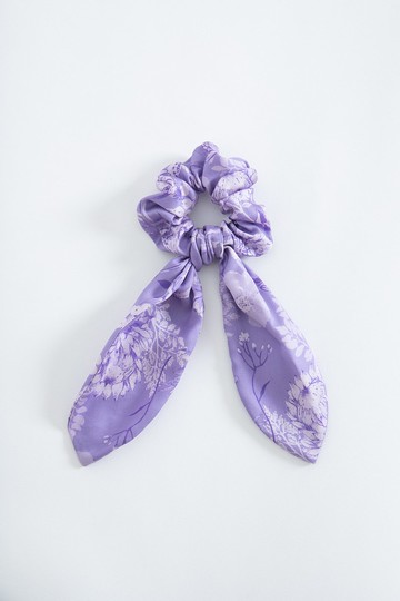 【波麗印花】兔兔耳大腸髮圈 奧地利100%天絲 RETRO皇后紫