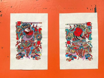 武強年畫 / 小鞭鐧門神 Door Gods (Holding whips)