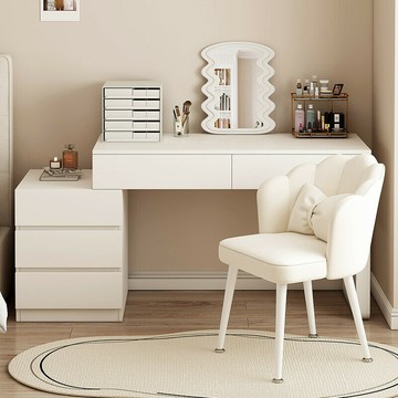 女生梳妝檯 臥室家用簡約現代奶油風梳妝桌 化妝臺大容量邊櫃收納儲物一體式 小戶型2025新款主臥室書桌化妝桌電腦桌辦公桌