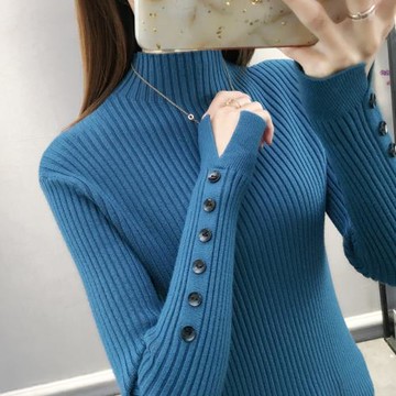 半高領黑色針織打底衫女純色內搭秋冬新款修身長袖上衣緊身毛衣潮