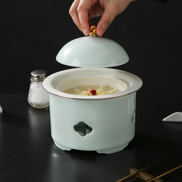 明月位上陶瓷可加熱燉盅金邊高級感酒店燕窩盅飯店會所私房菜餐具