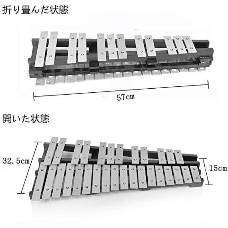 Enhong 折り畳み 卓上 鉄琴 30音 マレット2本 サンクスギビングデー クリスマス 収納バッグ付き (シルバー)