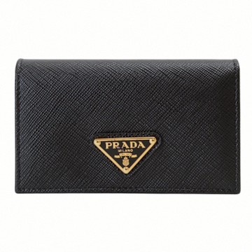 PRADA 經典三角標誌防刮皮革暗釦名片夾(黑)