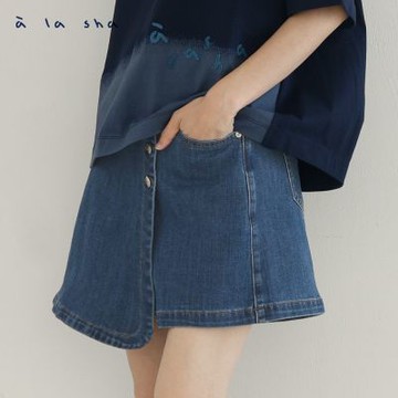 a la sha 捲邊標牛仔褲裙
