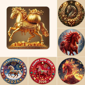 洛陽牡丹 2026亞克力冰箱貼新年快樂馬年馬到成功家庭節日派對裝飾
