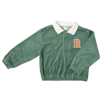 akachan honpo - 長袖亨利領休閒上衣-天鵝絨-綠色