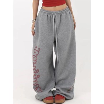 純棉美式復古慵懶垂感抽繩衛褲寬松休閑闊腿直筒百搭長褲