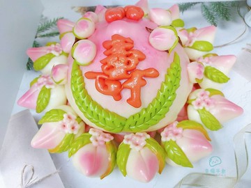 8吋 福壽雙全子母壽桃 中式蛋糕饅頭 供佛 拜拜饅頭 生日壽桃