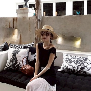 平頂帽子女夏草帽小清新度假編織海邊沙灘帽網紅防曬遮陽英倫禮帽1入