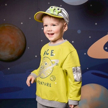 太空漫遊星球長袖T恤 (螢光綠)