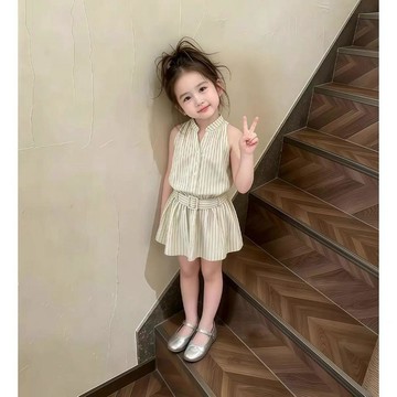 Mimo⭐女童條紋無袖連衣裙夏季收腰顯瘦甜美裙裝兒童時尚穿搭