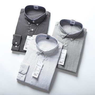 外貿男裝撤柜 線下298！男士商務休閑尖領豎條紋抗皺長袖襯衫上衣