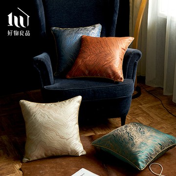 【好物良品】奢華質感絲滑光澤金邊立體刺繡抱枕|立體波浪紋理 歐式奢華靠枕