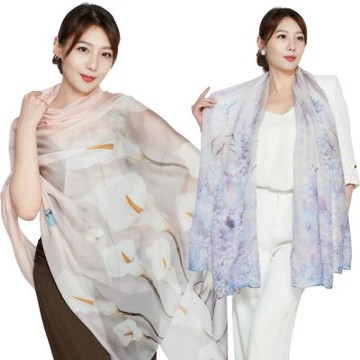 千島雲錦 絲語花影名媛奢華蠶絲披巾(DS2501 兩色可選)