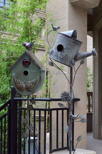 戶外庭院創意美式花園鐵藝花架鳥窩農家樂裝飾工藝品地插件牌擺件