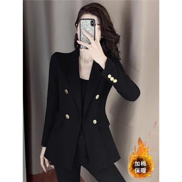 黑色小西裝外套女冬季加厚2025新款韓版收腰高級感小個子休閑西服
