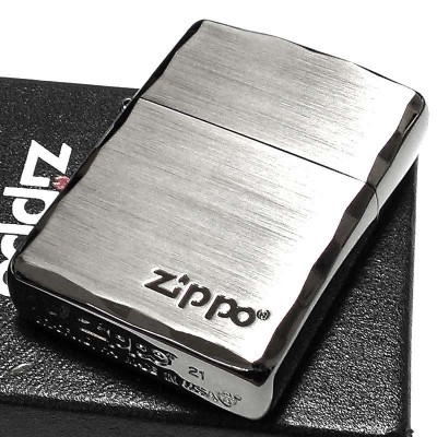 ZIPPO ライター アーマー ジッポ ロゴ シルバーサテン＆ブラック 