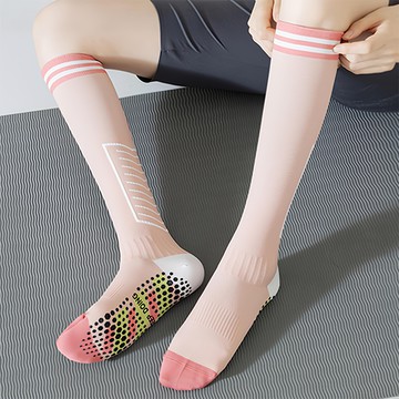 PORA BELLA 女款撞色亮眼高筒美腿襪  粉色  22~26cm