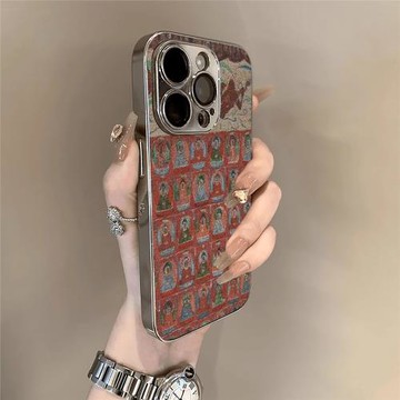 敦煌佛像適用蘋果17promax手機殼新款小羊皮iPhone17pro高級感16pm彩繪14帶支架15全包防摔13男女款air保護套