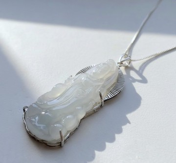 冰種翡翠觀音菩薩項鍊 925純銀 | 天然緬甸玉翡翠A貨 | 送禮