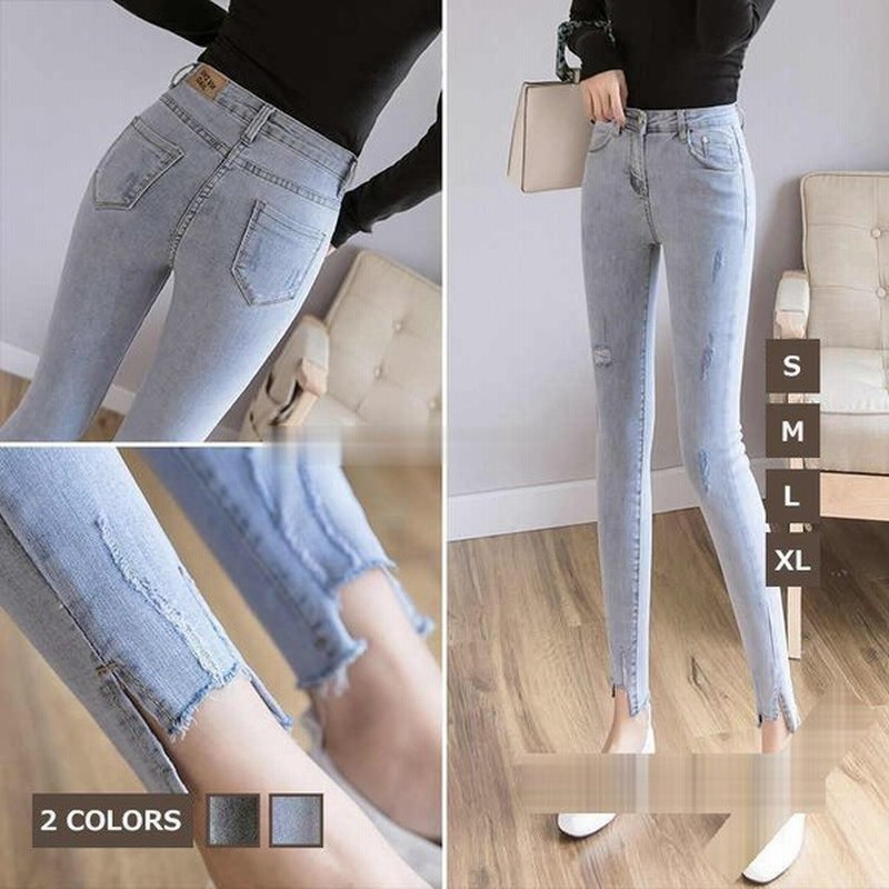 スキニーパンツ デニムパンツ デニム レディース ダメージジーンズ 女性用 スリム 九分丈 通販 Lineポイント最大get Lineショッピング