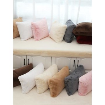 簡約仿兔毛絨床頭抱枕汽車腰枕沙發枕頭靠墊套辦公室臥室靠枕含芯