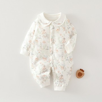 嬰兒夾棉連體衣無骨純棉女寶寶保暖棉衣爬爬服哈衣安陽童裝代發鑫弘-萌寶童裝可開發票